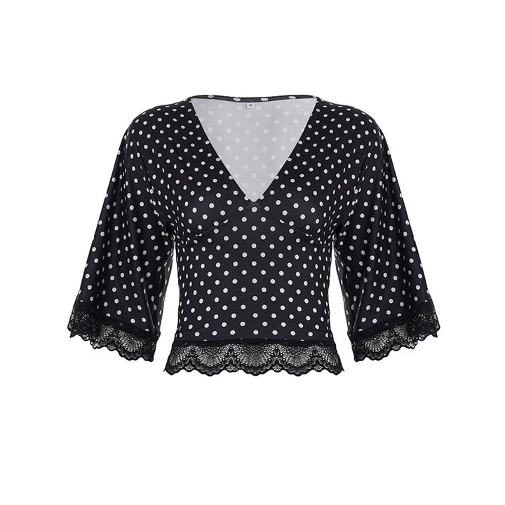 Damen Polka-Dot Blusenshirt mit Spitzenverzierung Mirla-Eva Jonsson