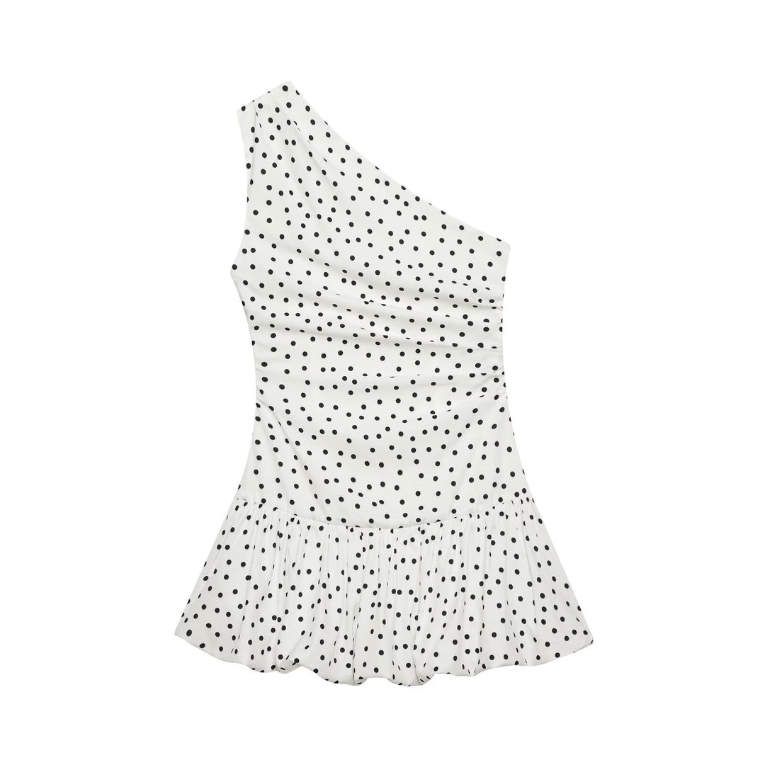 Damen Polka-Dots Minikleid mit asymmetrisk U-ringning Mirla-Eva Jonsson