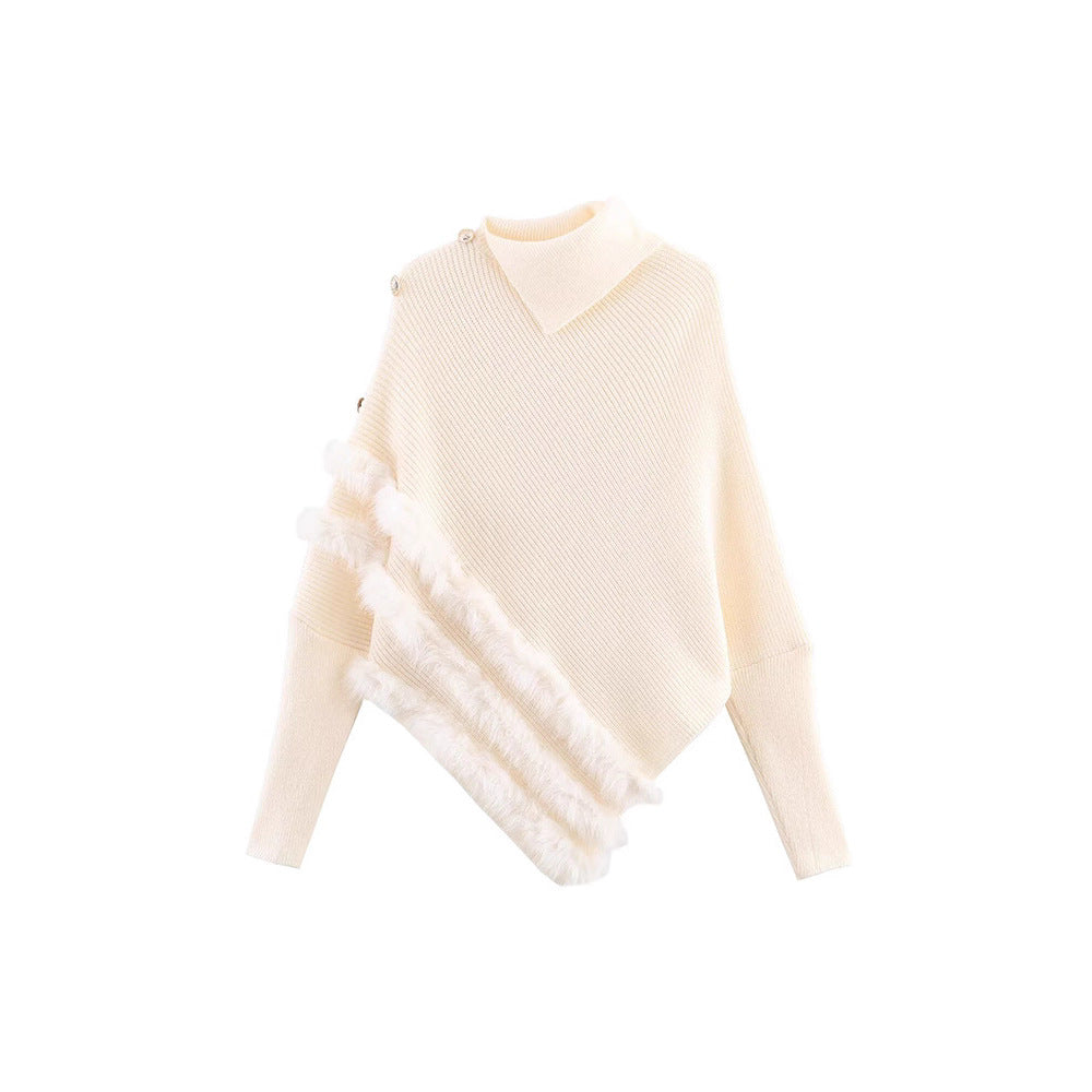 Damen Poncho med mjukt fallande snitt och eleganta pälsaccenter Mirla-Eva Jonsson
