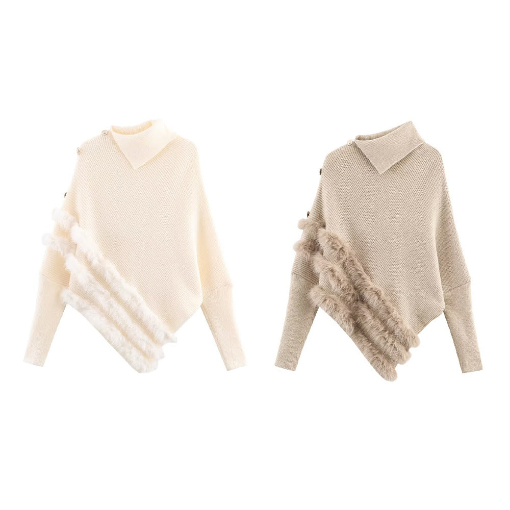 Damen Poncho med mjukt fallande snitt och eleganta pälsaccenter Mirla-Eva Jonsson