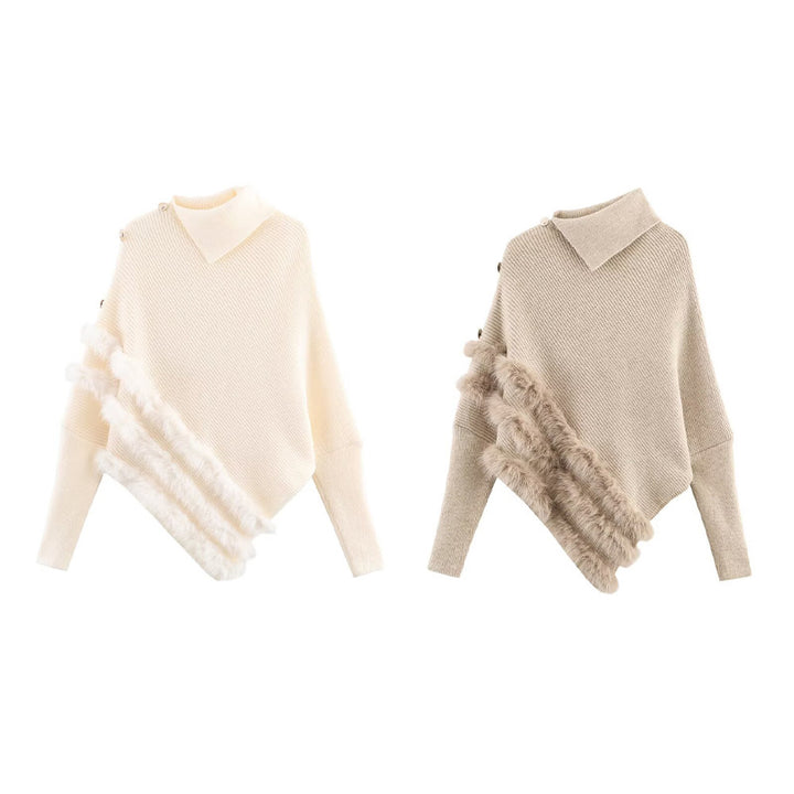 Damen Poncho med mjukt fallande snitt och eleganta pälsaccenter Mirla-Eva Jonsson