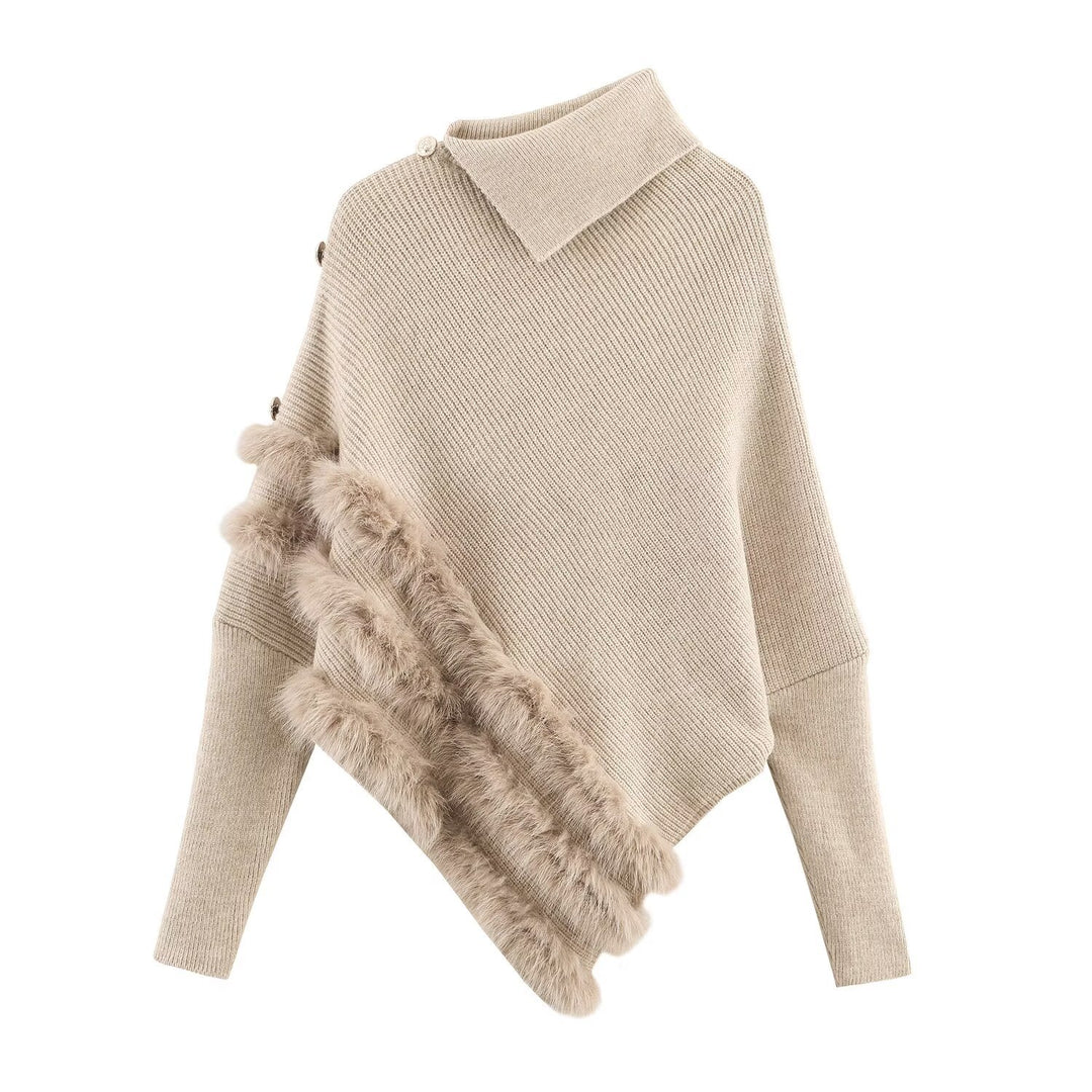 Damen Poncho med mjukt fallande snitt och eleganta pälsaccenter Mirla-Eva Jonsson