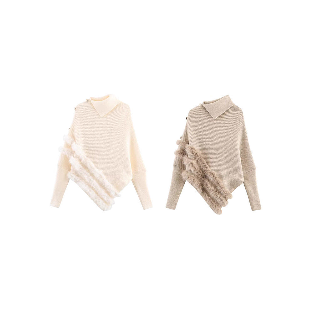 Damen Poncho med mjukt fallande snitt och eleganta pälsaccenter Mirla-Eva Jonsson