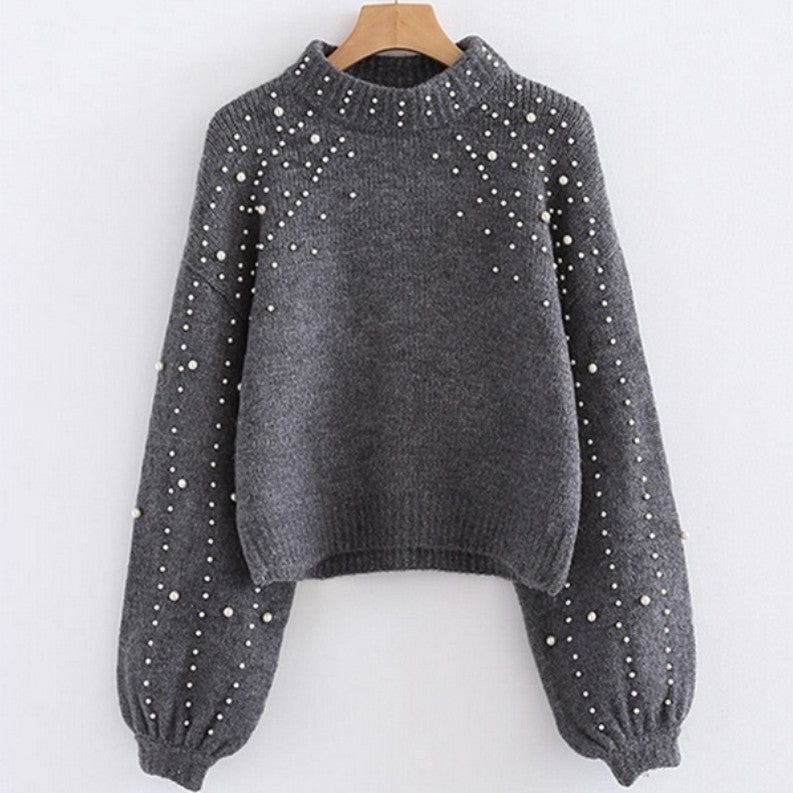 Damen Pullover mit schimmernden Perlendetails und voluminösen Ärmeln Mirla-Eva Jonsson