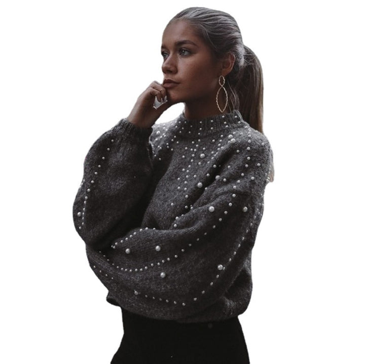 Damen Pullover mit schimmernden Perlendetails und voluminösen Ärmeln Mirla-Eva Jonsson