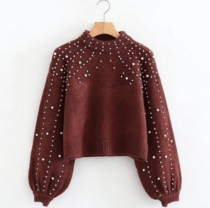 Damen Pullover mit schimmernden Perlendetails und voluminösen Ärmeln Mirla-Eva Jonsson