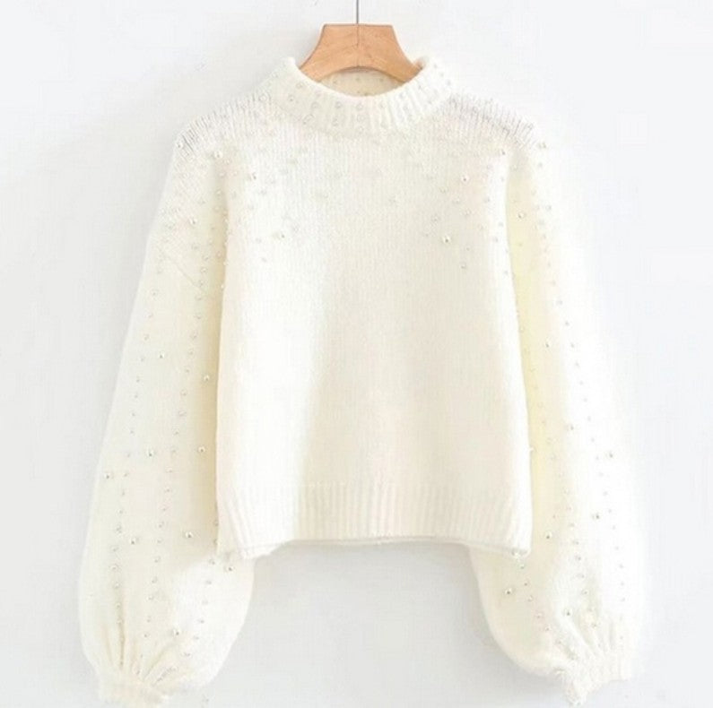 Damen Pullover mit schimmernden Perlendetails und voluminösen Ärmeln Mirla-Eva Jonsson