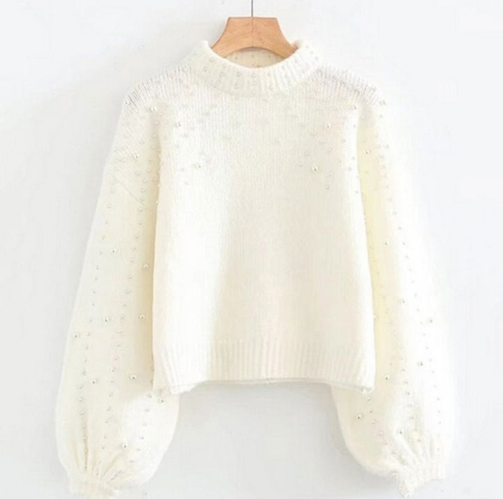 Damen Pullover mit schimmernden Perlendetails und voluminösen Ärmeln Mirla-Eva Jonsson
