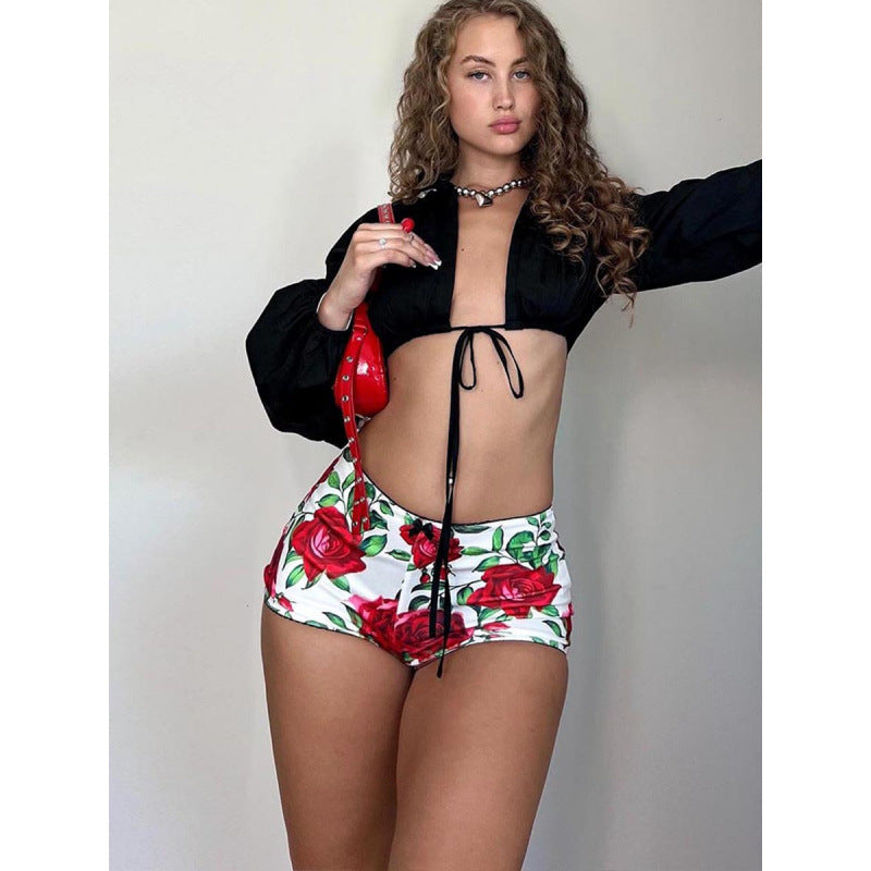 Damen Push-Up Short med blommönster och elastisk midja Mirla-Eva Jonsson