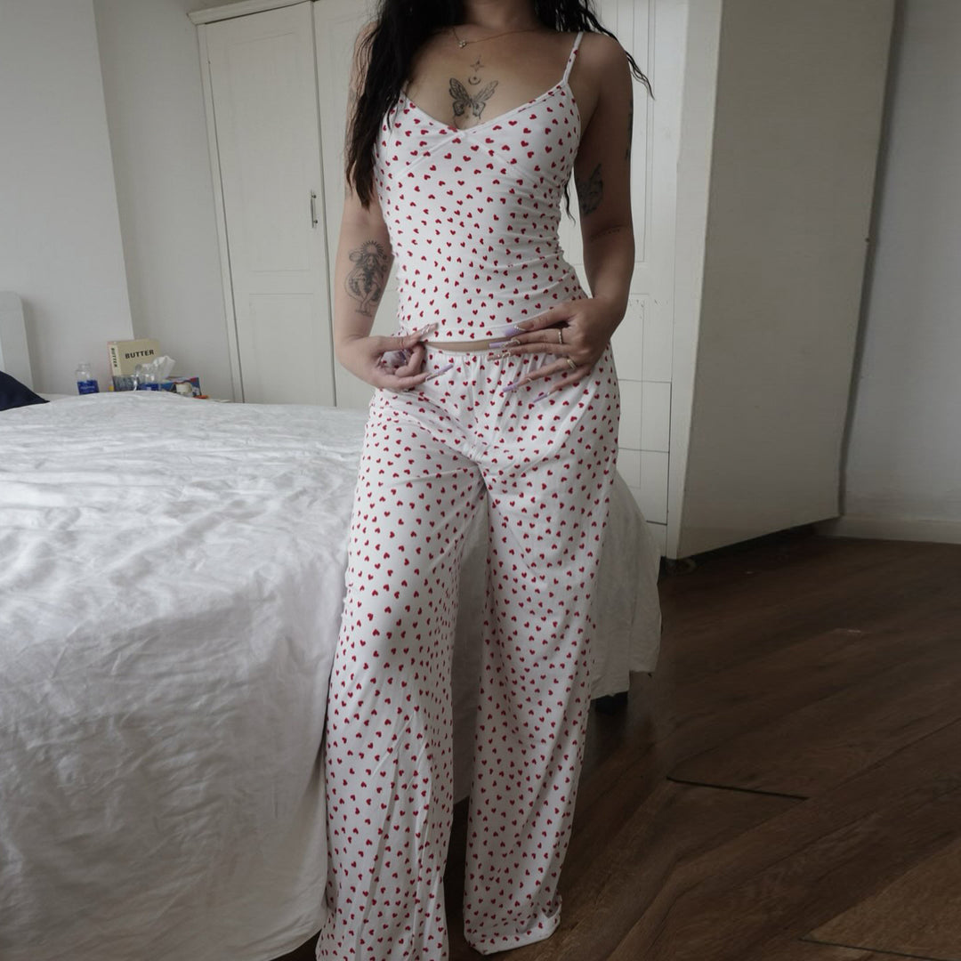 Damen Pyjamaset med hjärtan och justerbar midja Mirla-Eva Jonsson