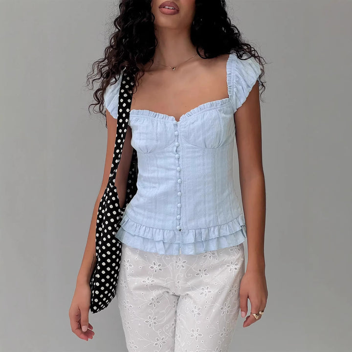 Damen Raffinerad Camisole med volangdetaljer och genomgående knäppning Mirla-Eva Jonsson