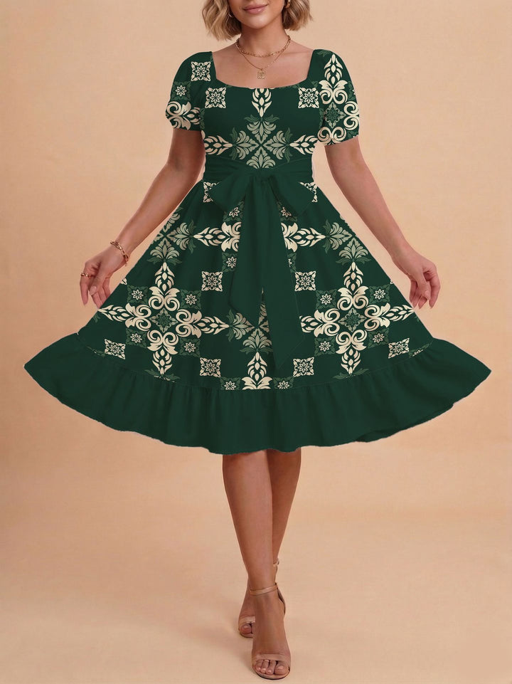 Damen Retro Maxiklänning med puffärmar och midjebälte Mirla-Eva Jonsson