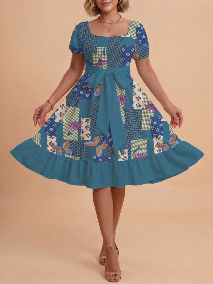Damen Retro Maxiklänning med puffärmar och midjebälte Mirla-Eva Jonsson
