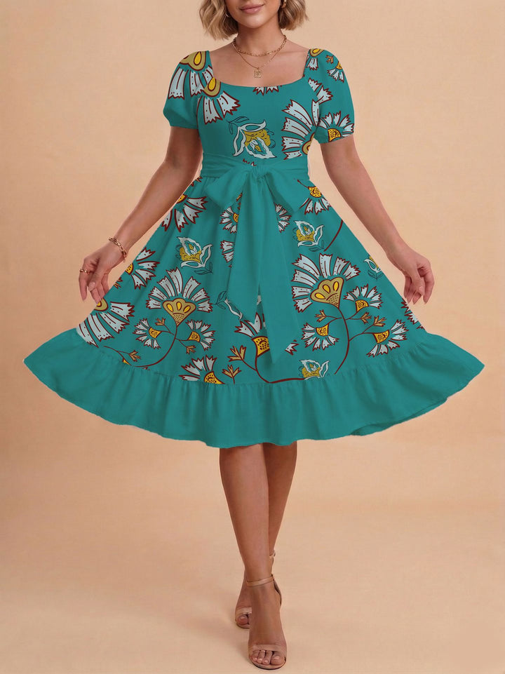 Damen Retro Maxiklänning med puffärmar och midjebälte Mirla-Eva Jonsson