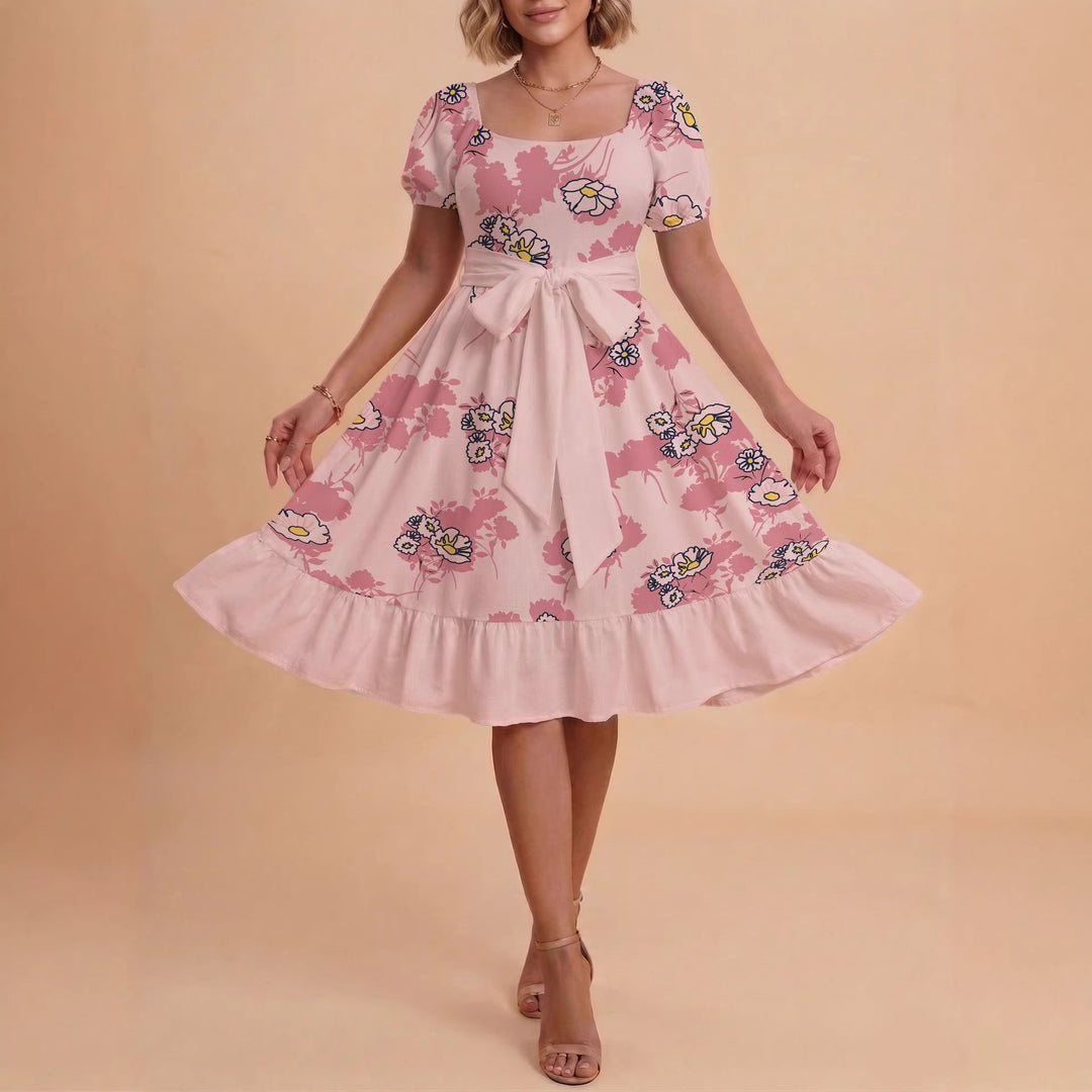 Damen Retro Maxiklänning med puffärmar och midjebälte Mirla-Eva Jonsson