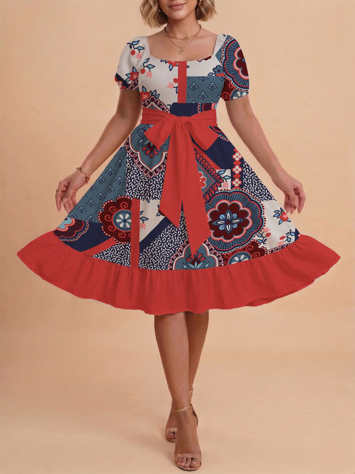 Damen Retro Maxiklänning med puffärmar och midjebälte Mirla-Eva Jonsson