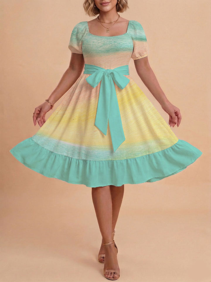 Damen Retro Maxiklänning med puffärmar och midjebälte Mirla-Eva Jonsson