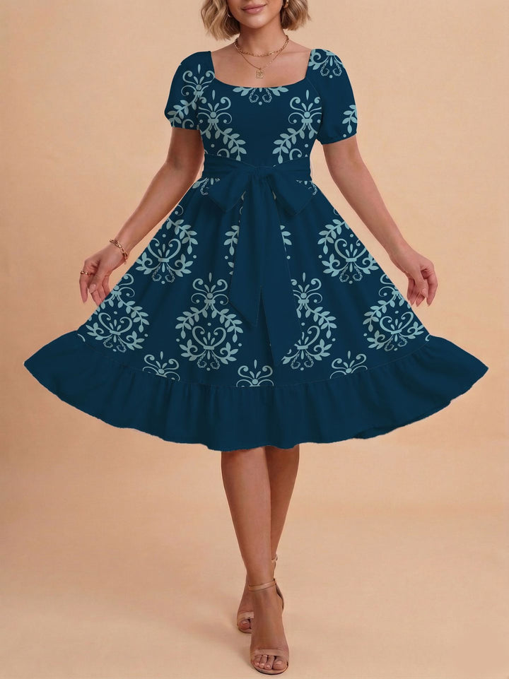 Damen Retro Maxiklänning med puffärmar och midjebälte Mirla-Eva Jonsson