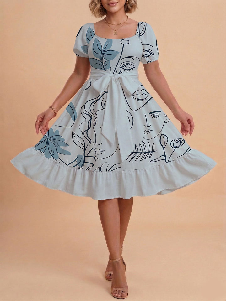 Damen Retro Maxiklänning med puffärmar och midjebälte Mirla-Eva Jonsson