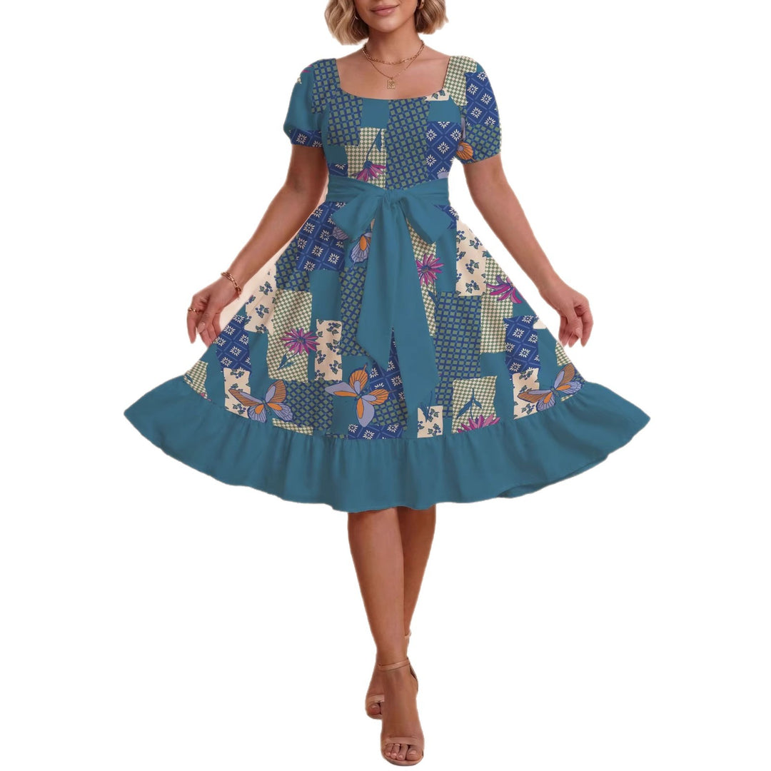 Damen Retro Maxiklänning med puffärmar och midjebälte Mirla-Eva Jonsson