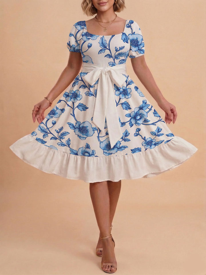 Damen Retro Maxiklänning med puffärmar och midjebälte Mirla-Eva Jonsson