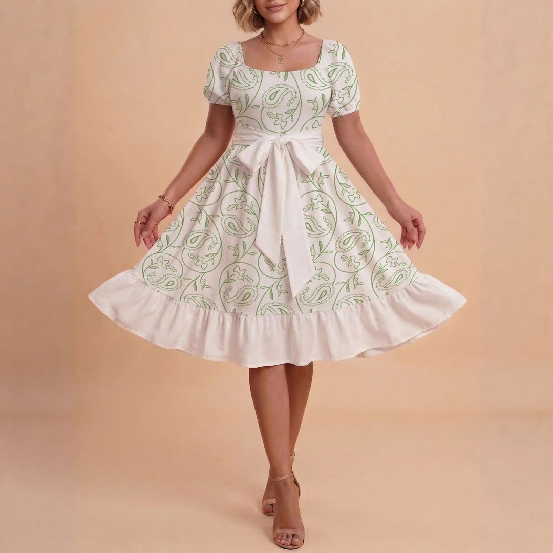 Damen Retro Maxiklänning med puffärmar och midjebälte Mirla-Eva Jonsson