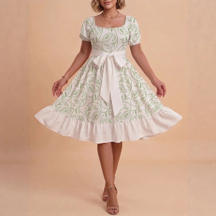 Damen Retro Maxiklänning med puffärmar och midjebälte Mirla-Eva Jonsson