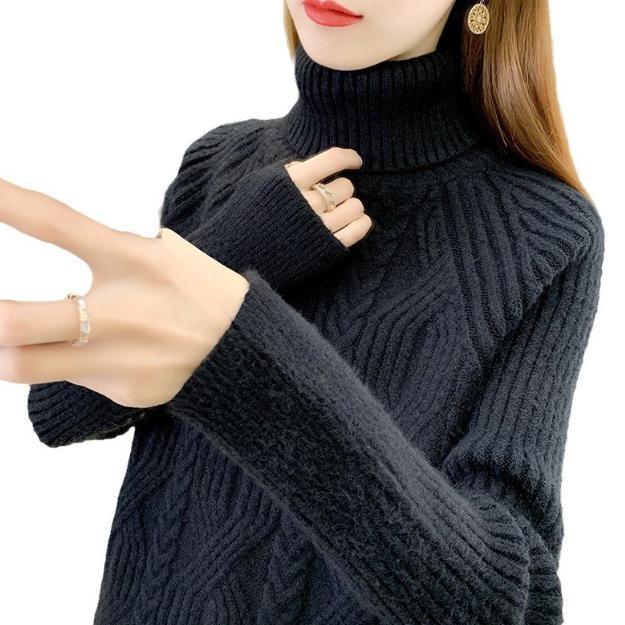 Damen Rollkragenpullover mit strukturiertem Zopfmuster und langen Ärmeln Mirla-Eva Jonsson
