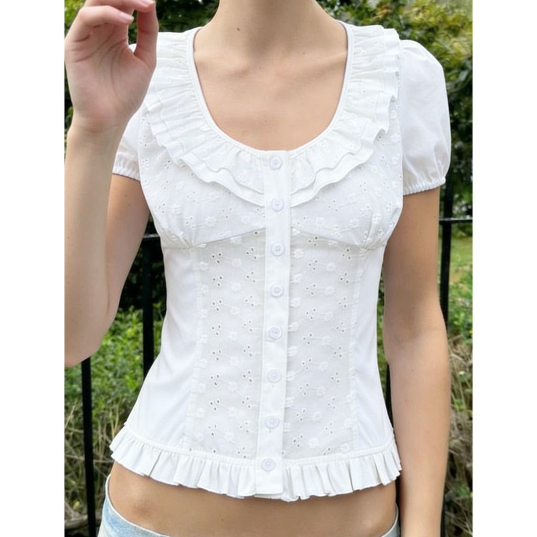 Damen Rüschenshirt mit floralem Design und voluminösen Ärmeln Mirla-Eva Jonsson