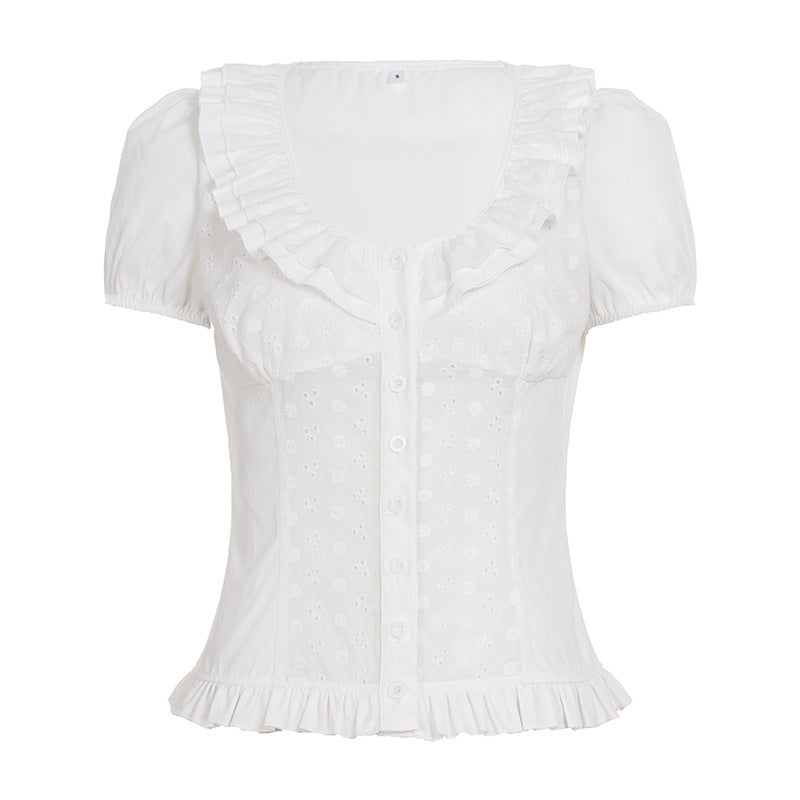 Damen Rüschenshirt mit floralem Design und voluminösen Ärmeln Mirla-Eva Jonsson