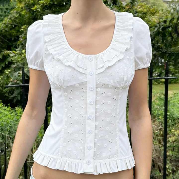 Damen Rüschenshirt mit floralem Design und voluminösen Ärmeln Mirla-Eva Jonsson