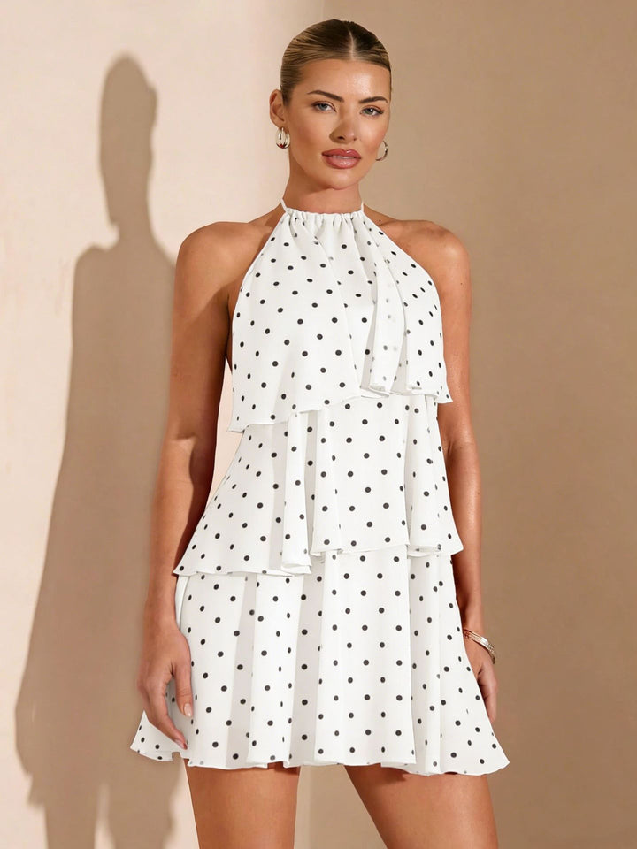 Damen Rüschensommerkleid mit gepunktetem Design und zauberhaftem Ausschnitt Mirla-Eva Jonsson