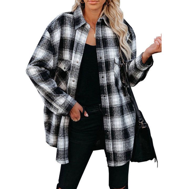 Damen Rutiga Fleeceblus med Bröstfickor och Bekväm Passform Eva Jonsson-Eva Jonsson