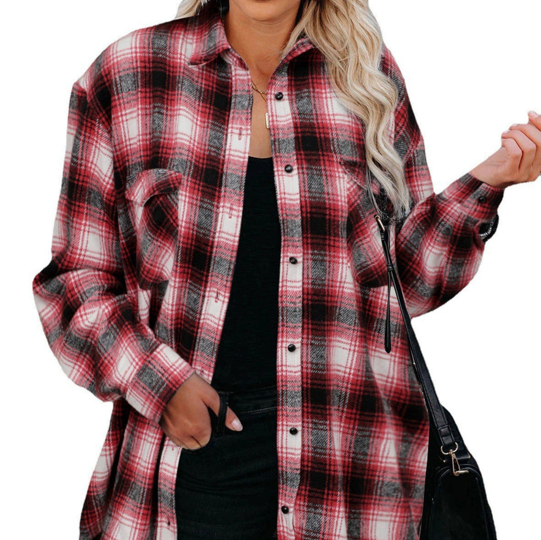 Damen Rutiga Fleeceblus med Bröstfickor och Bekväm Passform Eva Jonsson-Eva Jonsson