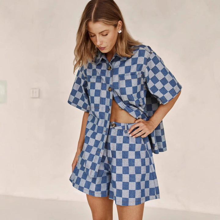 Damen Rutigt Skjortset i Denim Mirla-Eva Jonsson
