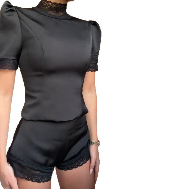 Damen Satin Nattshorts med spetsdetalj Mirla-Eva Jonsson