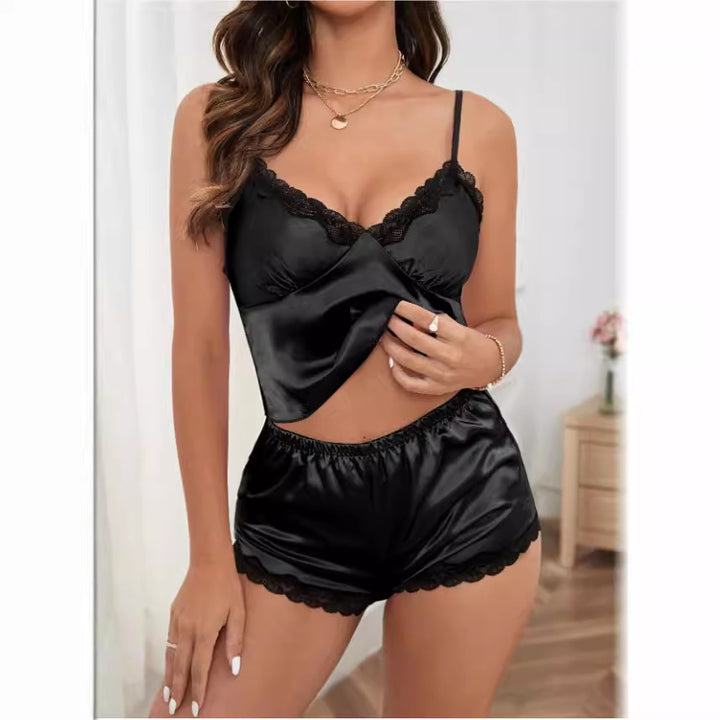 Damen Satin Pyjamaset med spets Mirla-Eva Jonsson