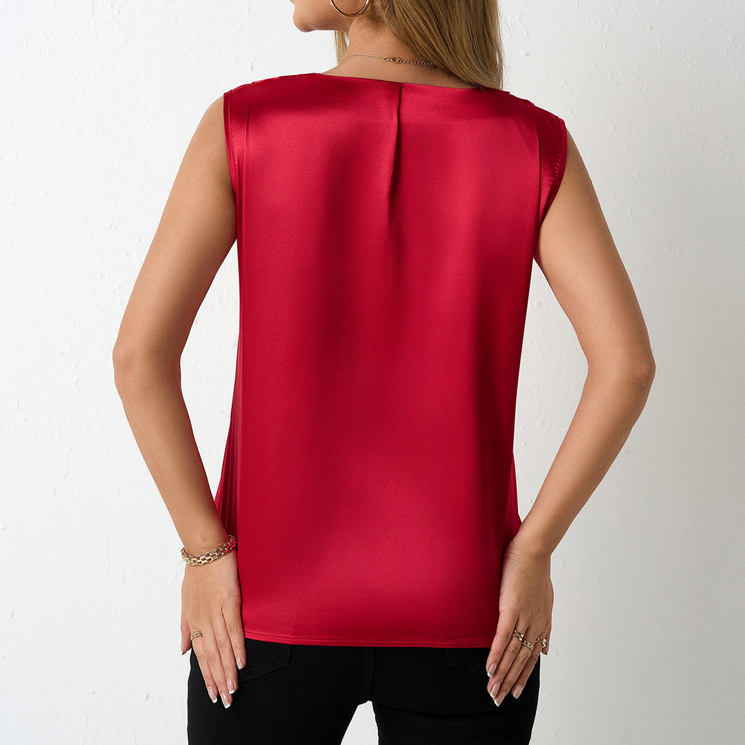 Damen Satin Top med V-hals och slät finish Mirla-Eva Jonsson
