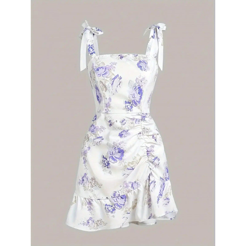 Damen Spaghetti strap mini dress with floral design and ruffled hem Mirla-Eva Jonsson