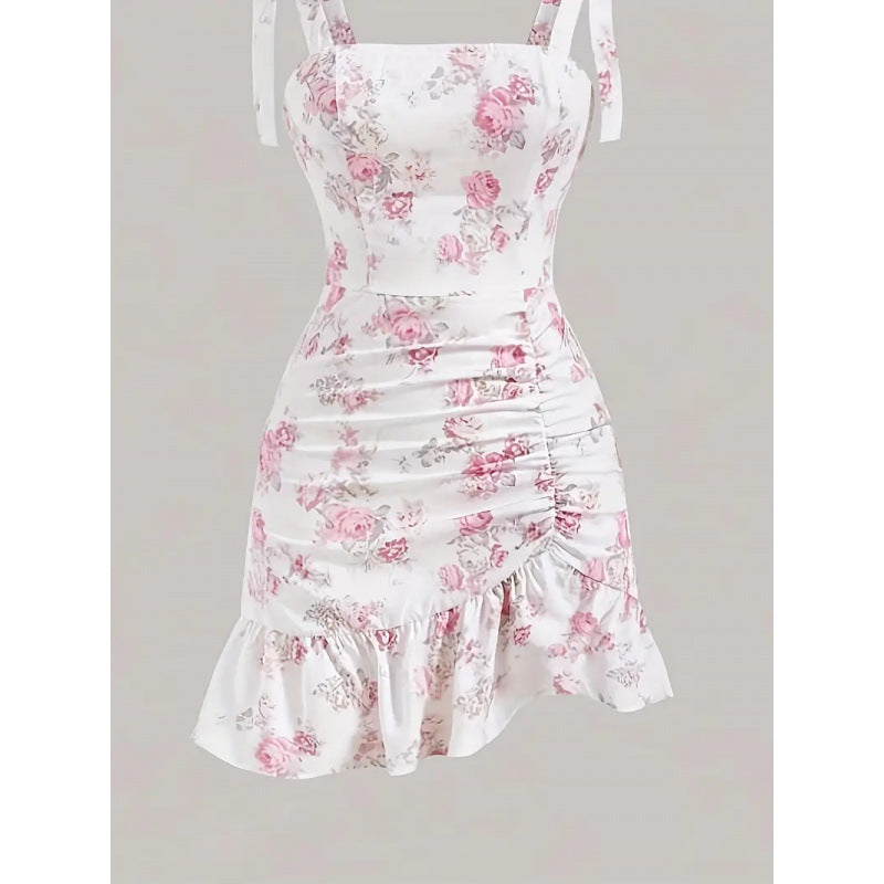 Damen Spaghetti strap mini dress with floral design and ruffled hem Mirla-Eva Jonsson