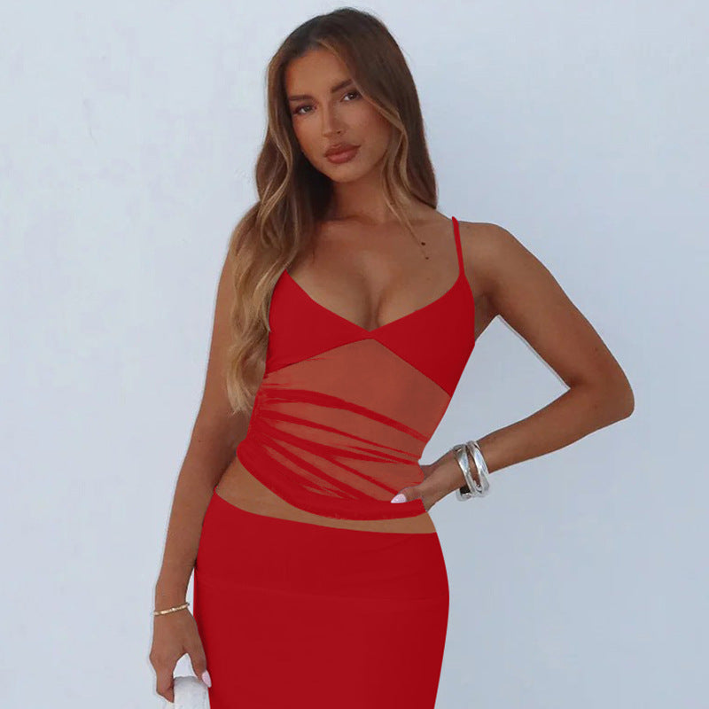 Damen Spaghetti-straps blouse top med transparent drapering Mirla-Eva Jonsson