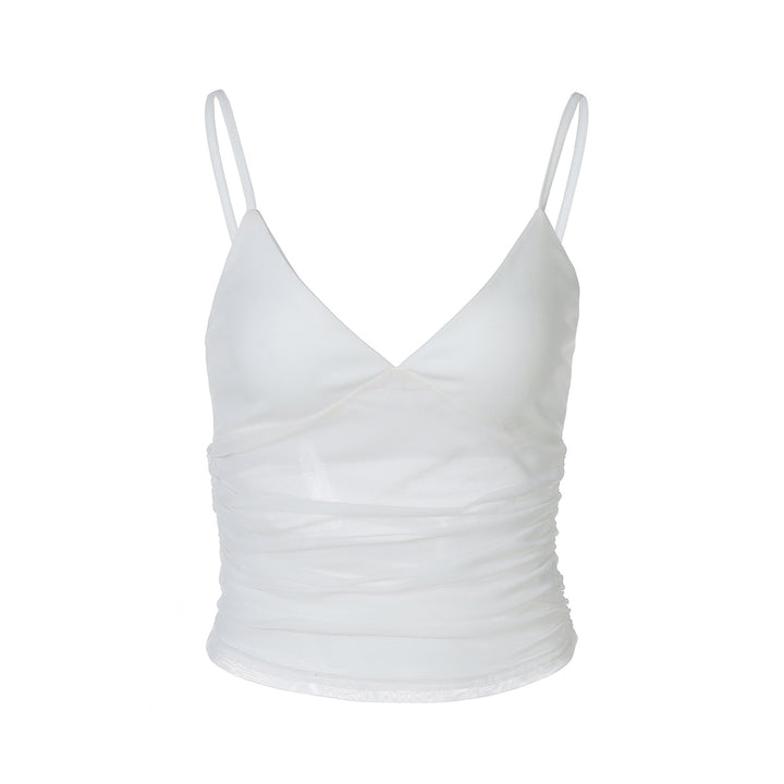 Damen Spaghetti-straps blouse top med transparent drapering Mirla-Eva Jonsson