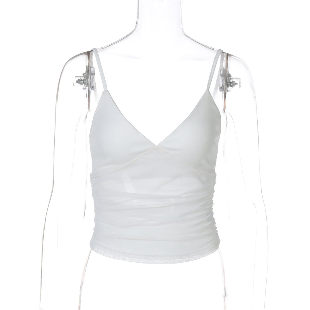 Damen Spaghetti-straps blouse top med transparent drapering Mirla-Eva Jonsson