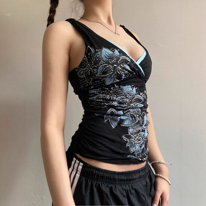 Damen Spaghetti-straps top with floral print and elegant V-neck Mirla-Eva Jonsson