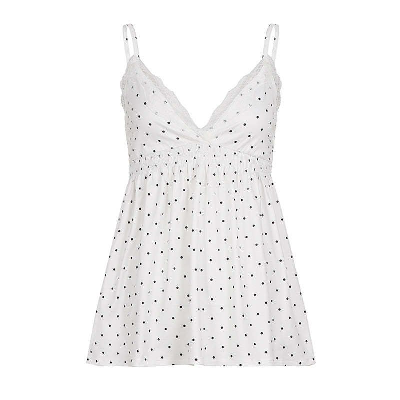 Damen Spaghetti-top med blommig spetsdetalj och elastisk midja Mirla-Eva Jonsson