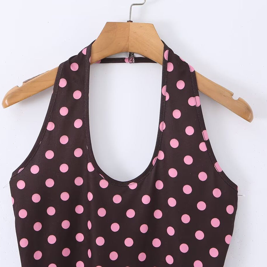 Damen Spaghettiträger Top mit frech punkterat design och elastisk midja Mirla-Eva Jonsson