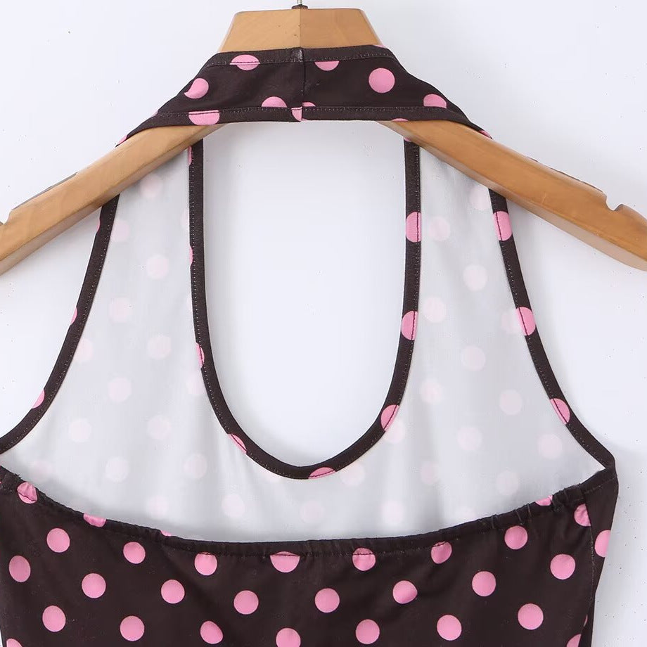 Damen Spaghettiträger Top mit frech punkterat design och elastisk midja Mirla-Eva Jonsson