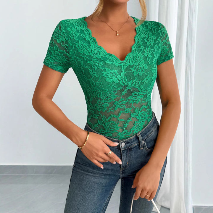 Damen Spets Bodysuit med dekorativ V-ringning Mirla-Eva Jonsson