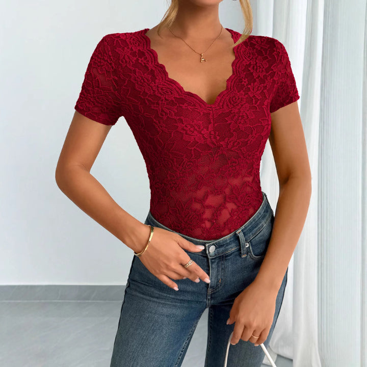 Damen Spets Bodysuit med dekorativ V-ringning Mirla-Eva Jonsson