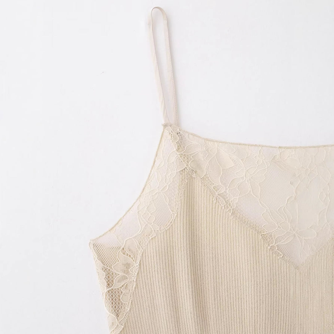 Damen Spitzen-Camisole med fin ribbad struktur och justerbara spaghetti-banden Mirla-Eva Jonsson